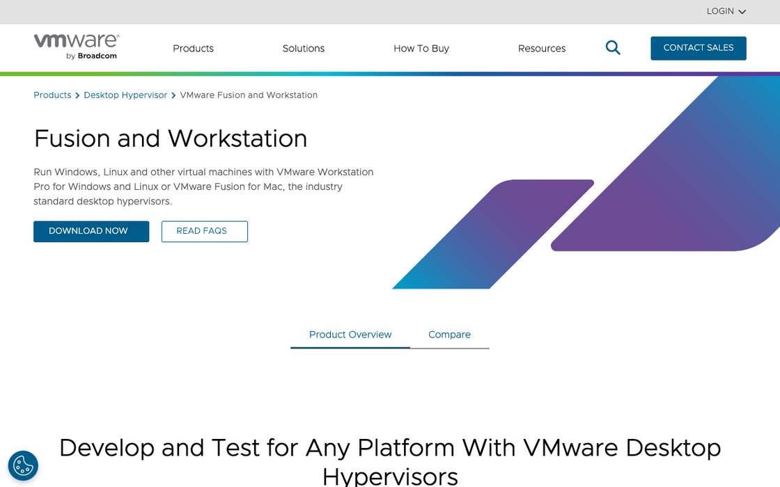 截图:VMware 官网 Fusion and Workstation 产品页(2026-09-19 截取)